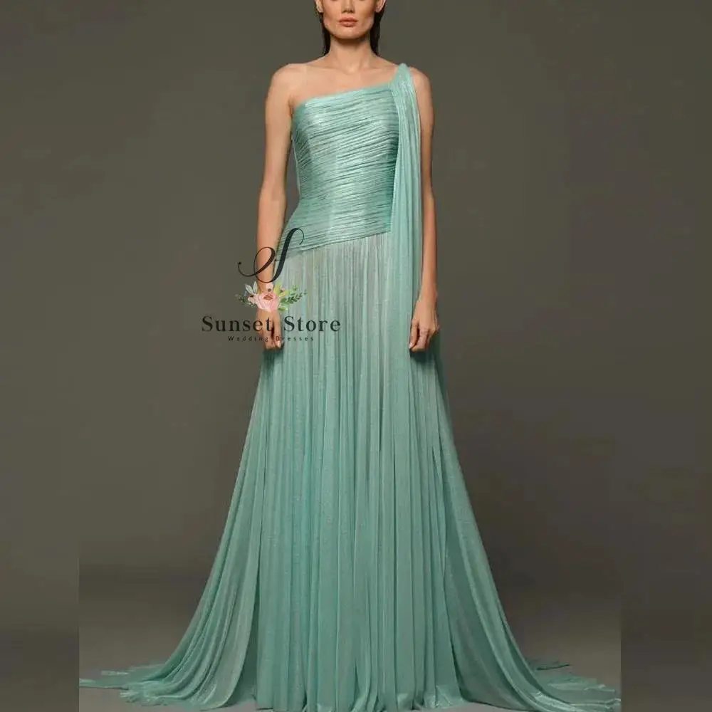 

Customized Modest One Shoulder Evening Dresses Illusion Pleated Formal Gown Backless Long Meet Gala vestidos de festi