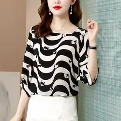 Summer Elegant Fashion New Office Lady Shirts Sweet Young Style Women Stylish Square Neck Three Quarters Sleeve Loose Casual Top