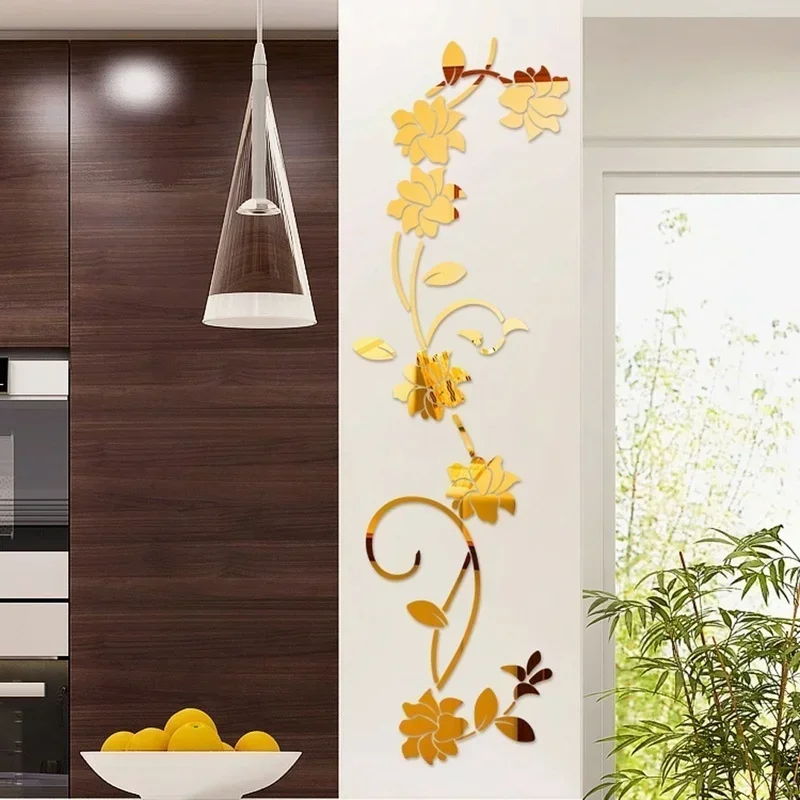 Acrylic Flower Shape Wall Stickers Background Art Living Room Bedroom Mirror Home Fashion Decoration Wall Stickers Posters view 3