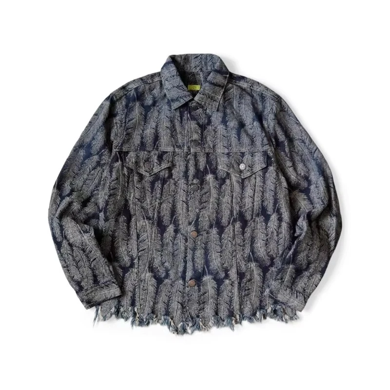 

25AW Hirata Hiroshi Japanese Casual Denim Feather Tassels Damaged Long Sleeved Jacket Men Coats