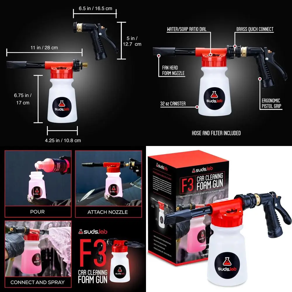 

Suds Lab F3 Car Cleaning Foam Gun, Adjustable Foam Nozzle, Connect to Any Garden Hose, Clean Dirt and Dust, Home Car Washing