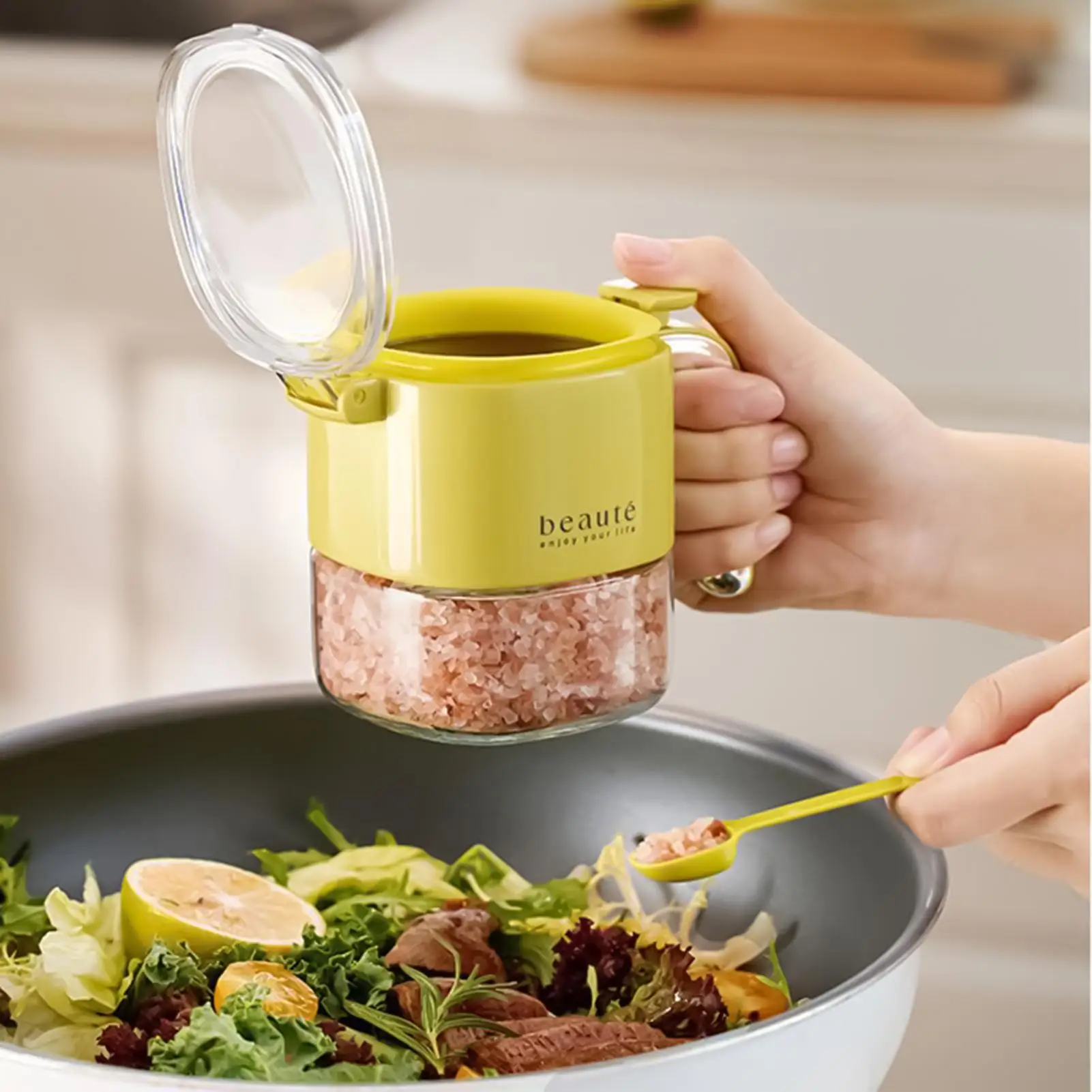 

Банка для сахара, банка для соли с крышкой и ложкой, герметичная канистра для порошка, соли, перца, кухонная кладовая, обеденный стол, ресторан