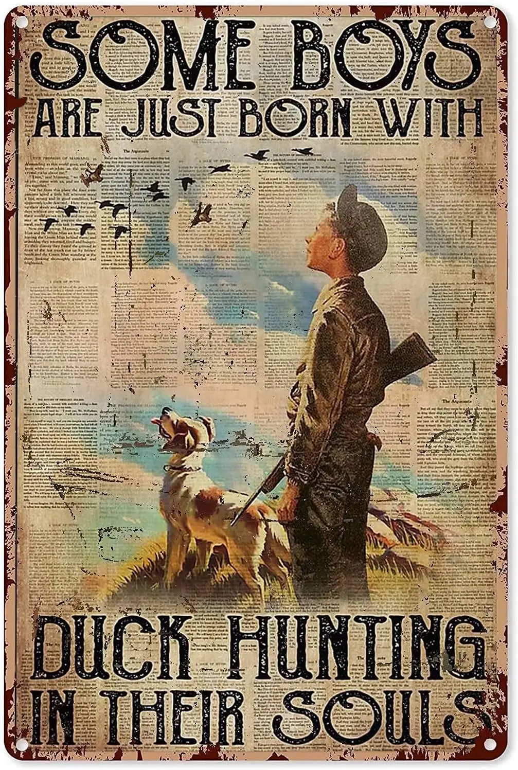 Duck Hunting Metal Tin Sign,Some Boy are Just Born with Duck Hunting in Their Souls,Vintage Wall Decor Aluminum Poster for Home