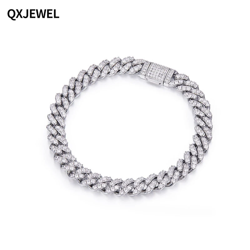 

QXJEWEL Cuban Link Chain Bracelet 6-14mm Hip Hop Men Luxury Full Moissanite Diamond D Color Vvs1 Round Cut Jewelry Gift