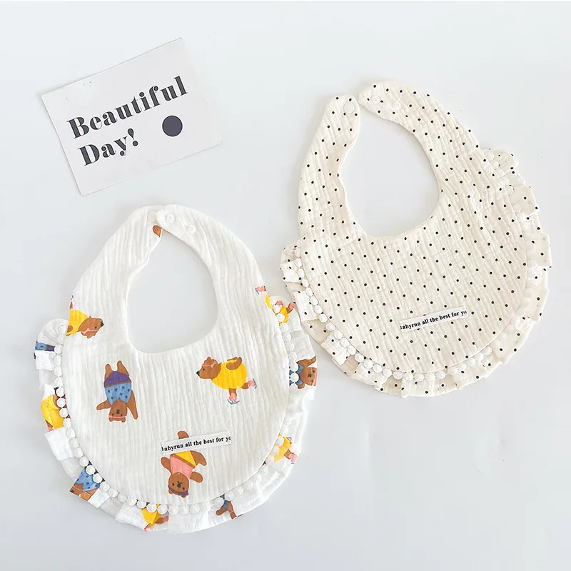 Baby Muslin Bibs Boys Girls 2PCS Bibs Infants Newborns Toddlers Saliva Towel 100% Cotton Absorbent Soft Layers Adjustable Snaps