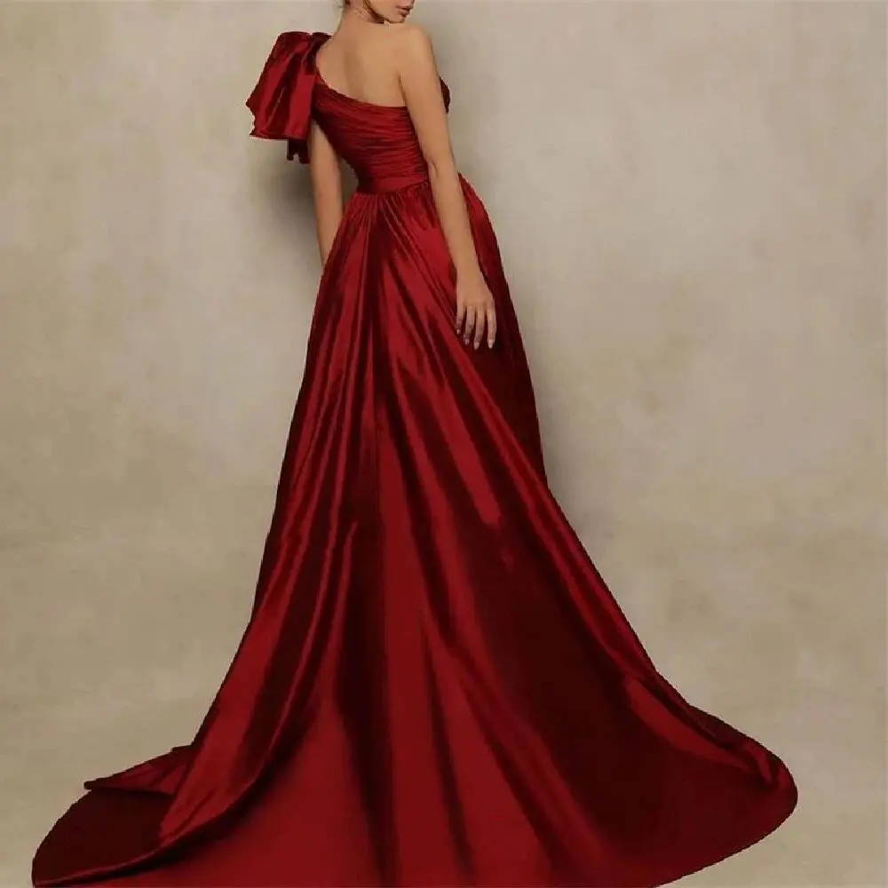 Elegant Formal Bridal Evening Dresses One Shoulder Of Long Woman Prom Gowns  2024 Newest Sweet High Split Satin Vestido De Noche