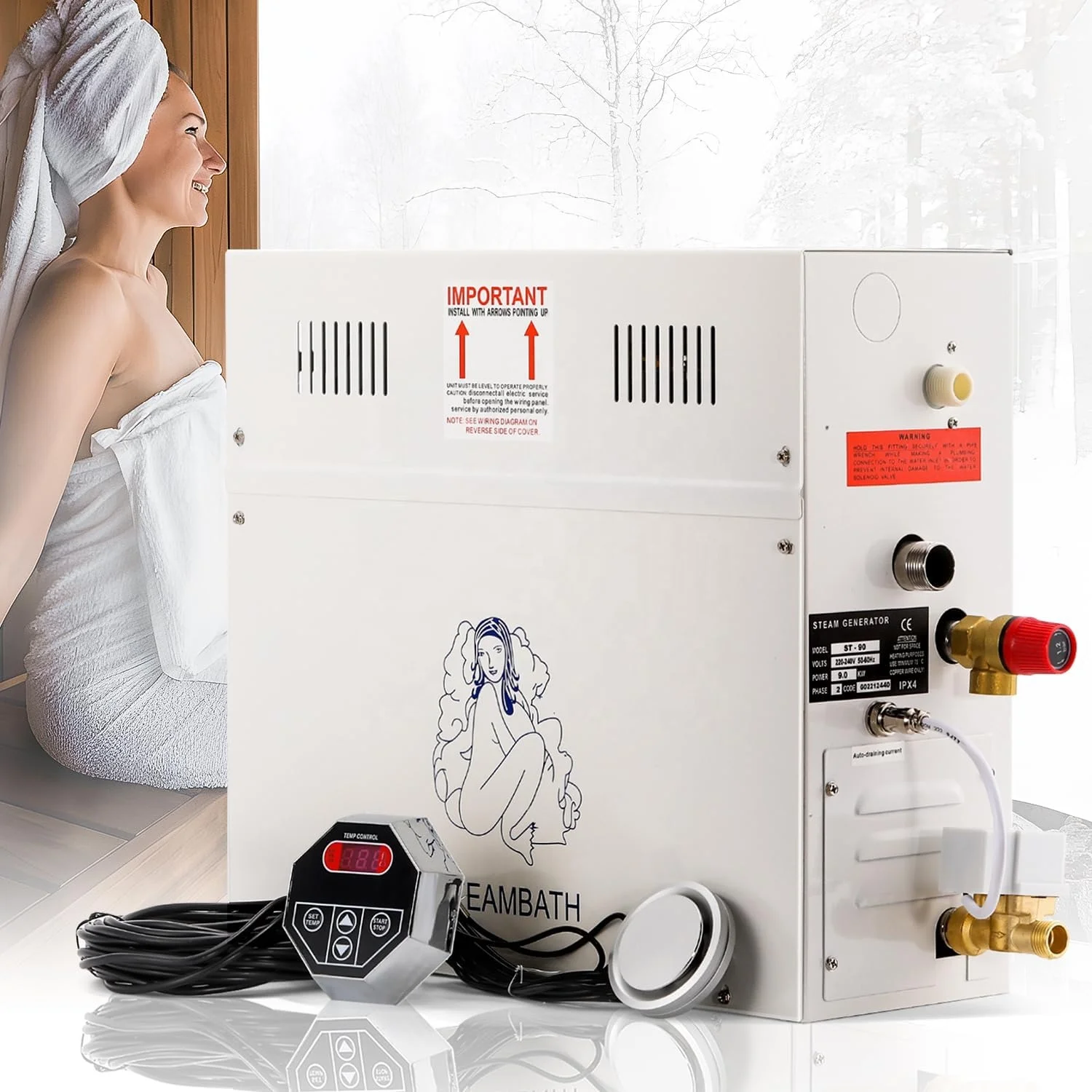 STCMOET 12KW Luxury Hammam Steam Shower Generator Self-draining Steam Shower Kit Steam Bath Spa Generator