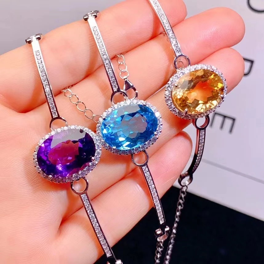 KJJEAXCMY merek butik perhiasan 925 perak murni alami Amethyst Topaz Citrine gelang wanita