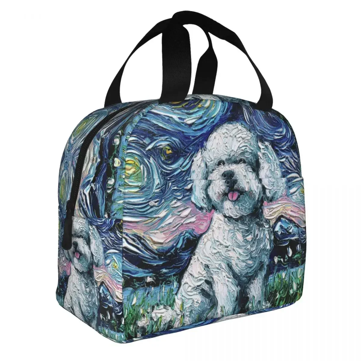 Starry Night Bichon Frise Dog Insulated Lunch Bag for Women Men Leakproof Hot Cold Lunch Box Office Work School Food Picnic Tote