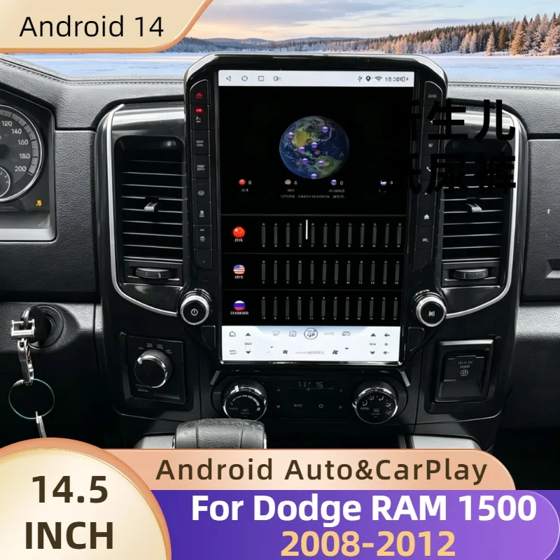 14.5Inch Android 14 CarPlay Auto Car Radio For Dodge RAM 1500 2008 2009-2012 Touch Screen Multimedia Stereo Player GPS Head Unit