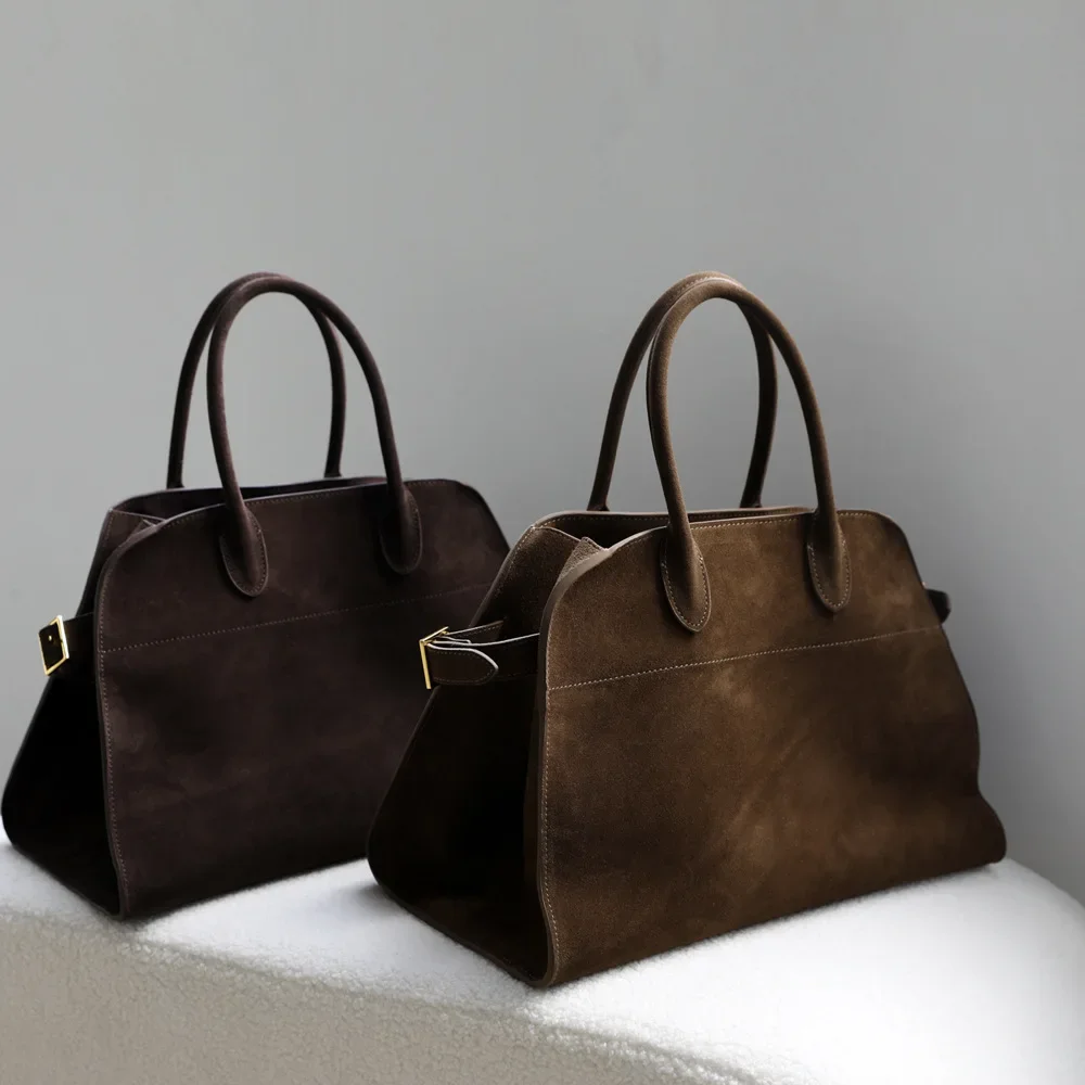 2024 Luxury Women's Large Tote Bag Suede Leather Commute Bags Female Retro Handbags High Quality Ladies Frosted Bag Coffee Black