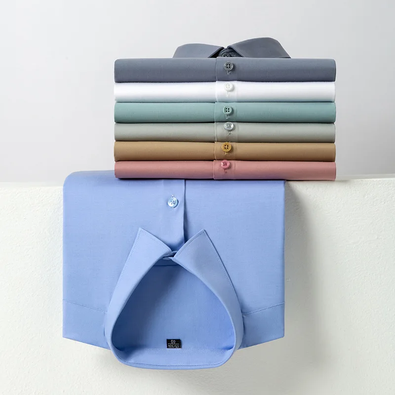 New High Quality Stretch Anti-Wrinkle Mens Shirts Long Sleeve Dress Shirts For Slim Social Business Casual White Shirt