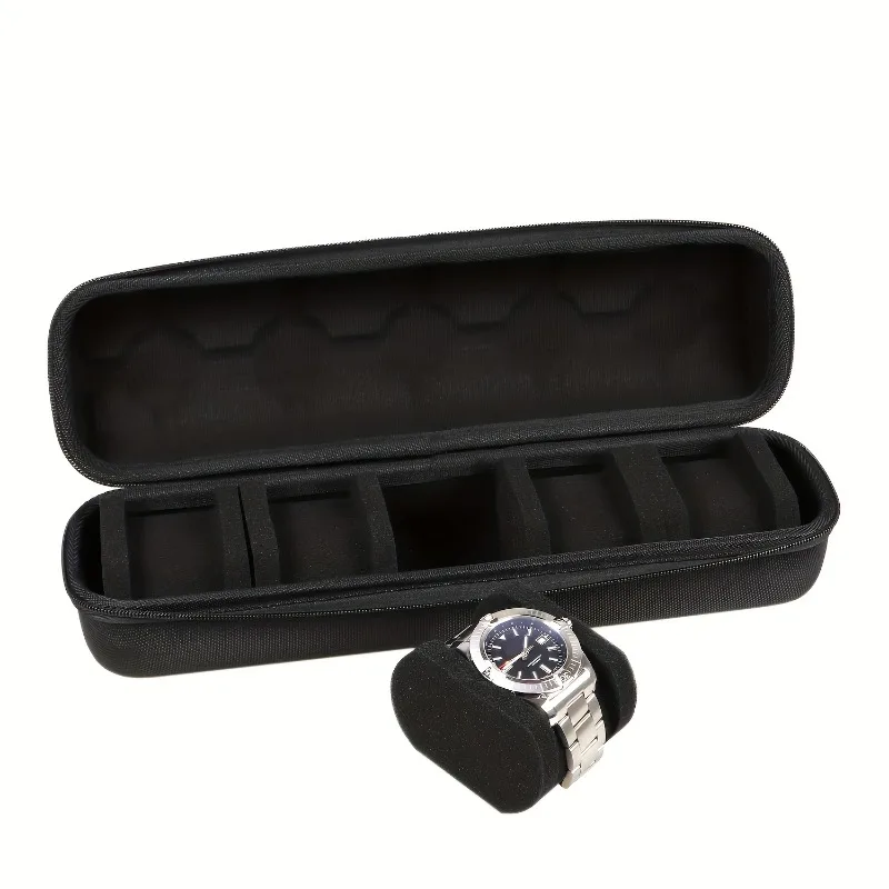 Single Piece 5-Compartment for Watch Storage Solution, Featuring a Cushioned Divider And Handle, Flip-Top Lid Robust Travel Case