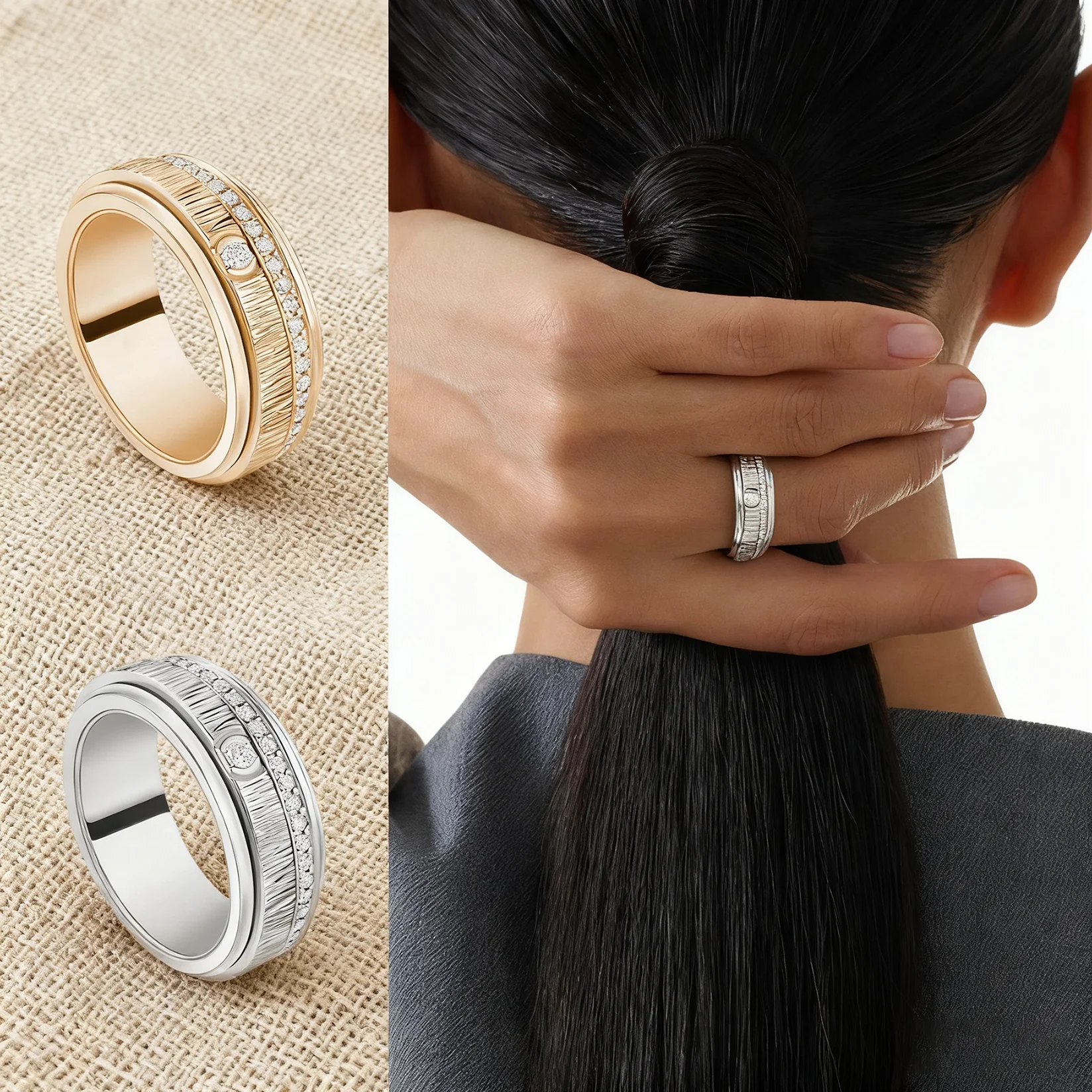 

Модные аксессуары 2025 года, роскошное модное круглое вращающееся кольцо высотой 18 карат, вечная классика для банкета и вечеринки, подарок на День матери