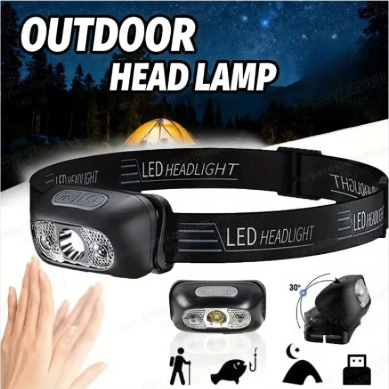 Smart induction USB charging induction headlight LED portable strong light headlight for Fishing, Night Hiking ,Outdoor Sports
