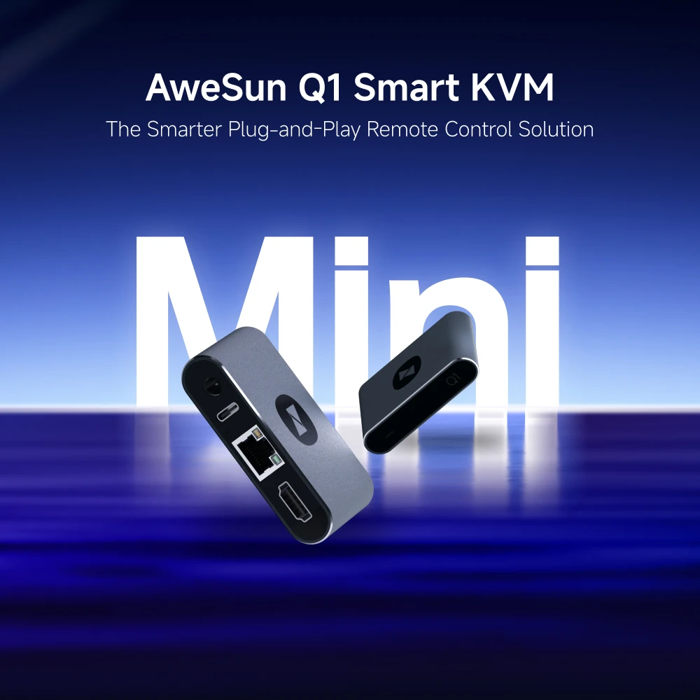 AweSun حجم صغير سحابة KVM Q1 التحكم عن بعد سطح المكتب الكمبيوتر المحمول دون اتصال بالإنترنت الوصول عبر الإنترنت JetKVM BIOS SSH اتصالات البيانات