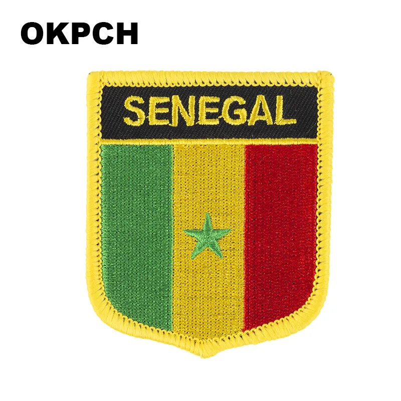 Senegal Flag Shield Shape Iron on Embroidery Patches Saw on Transfer Patches Sewing Applications for Clothes Back Pac