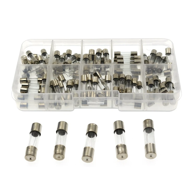 RISE-100Pcs Set 5X20mm Quick Blow Glass Tube Fuses Assorted Kits Fast-Blow Glass Fuses 0.2A 0.5A 1A 2A 3A 5A 8A 10A 15A 20A