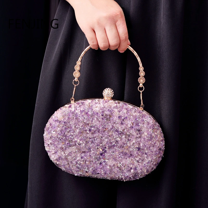 Diamond Evening Bags Shell Round Rhinestone Clutch Women Handbags Wedding Party Shoulder Bags 2024 New Purse Bolsas De Mujer