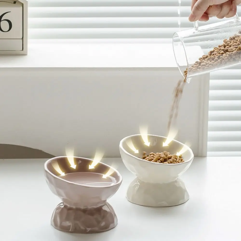 

Ceramic Cat Bowl Creative Slanted/Flat Mouth Dog Food Feeding Basin Large Capacity Non-slip Pet Drinking Feeder Neck Protection