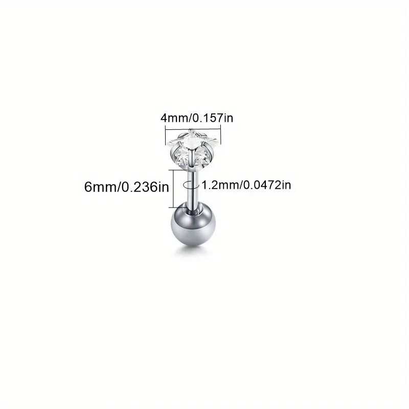 1PCS Heart/Star/Earrings puncture, Cubic Zirconia Stainless Steel   Earrings, Cartilage Colorful Stud Earrings  Women's Jewelry