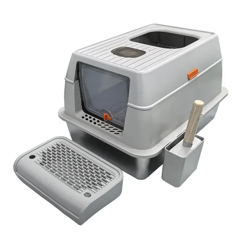 

Stainless steel cat litter box is easy to clean, oversized splash-proof and leak-proof sand splash-proof closed cat litter box