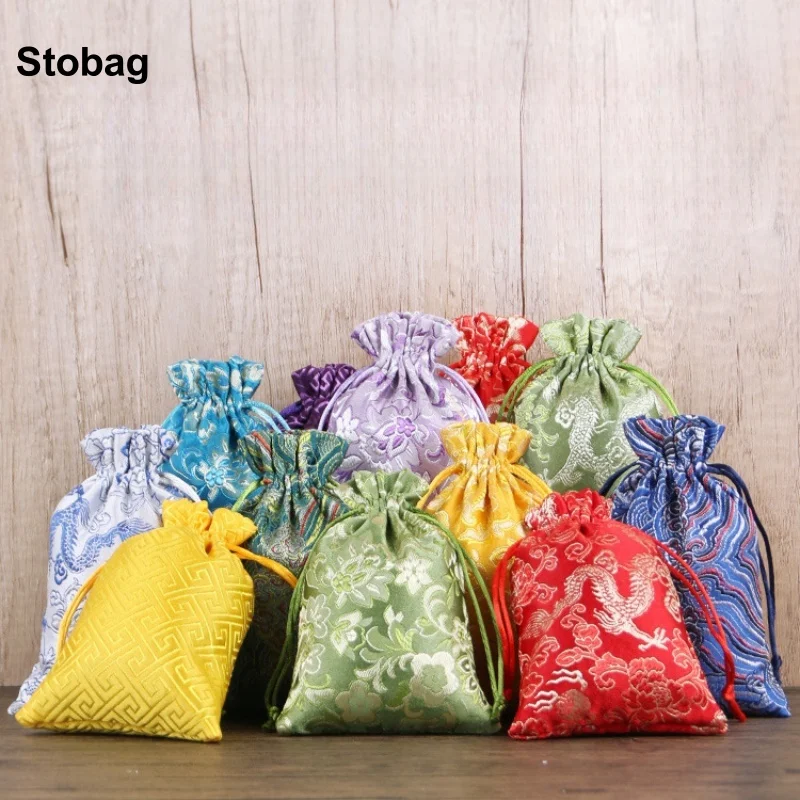 

StoBag 50pcs Wholesale Chinese Silk Cotton Drawstring Bag Gift Jewelry Packaging Storage Bundle Pocket Reusable Pouches Portable