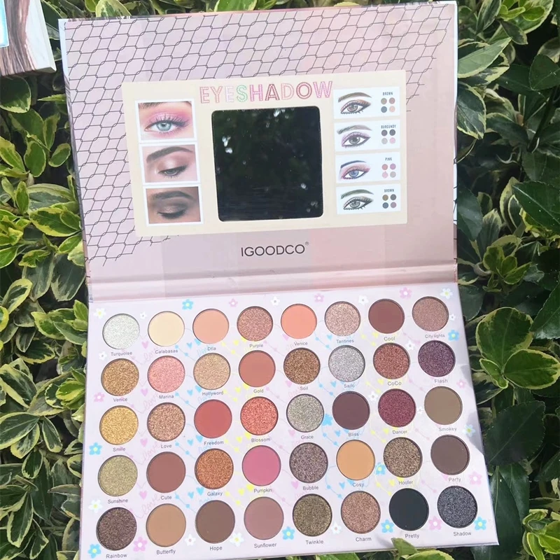 Paleta de Sombras com Espelho, Paleta de Maquiagem, Brilho, Sombra Blush, Pigmento Profissional, Menina Bonita, 40 Cores