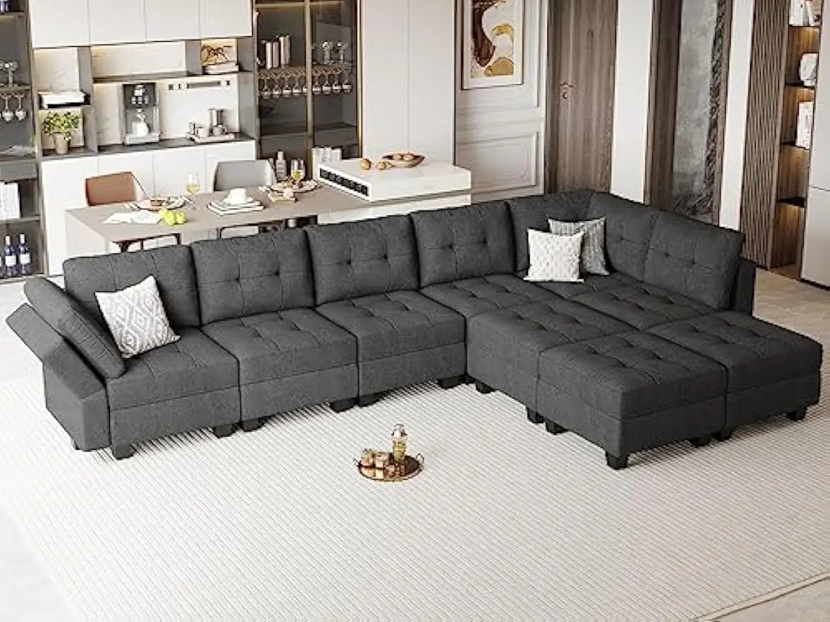 

Modular Sectional Sofa Couch with Storage Seats L Shaped Sectional Couch w/ Double Reversible Chaise Convertible Sectional Sofa