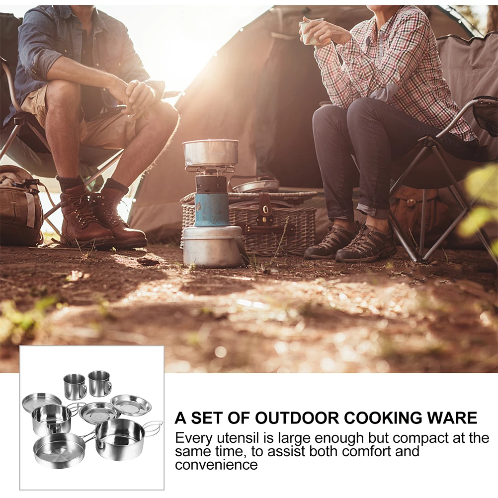 

1 set Portable Stainless Steel Pot Kit Tough Resistant Great for Camping Picnic Backpacking Activities