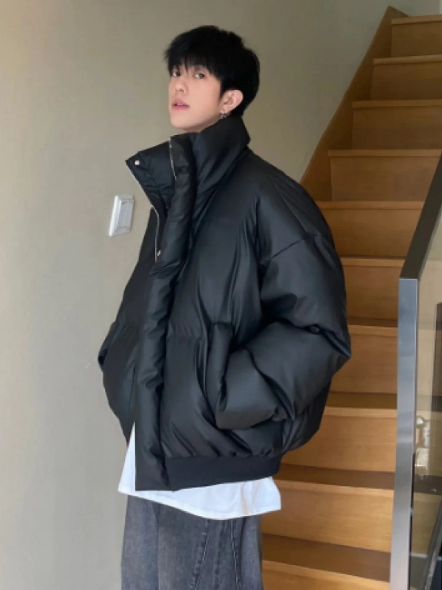 

Зимняя утепленная куртка из искусственной кожи свободного кроя с хлопковой подкладкой, молодежная повседневная модная водонепроницаемая куртка на молнии