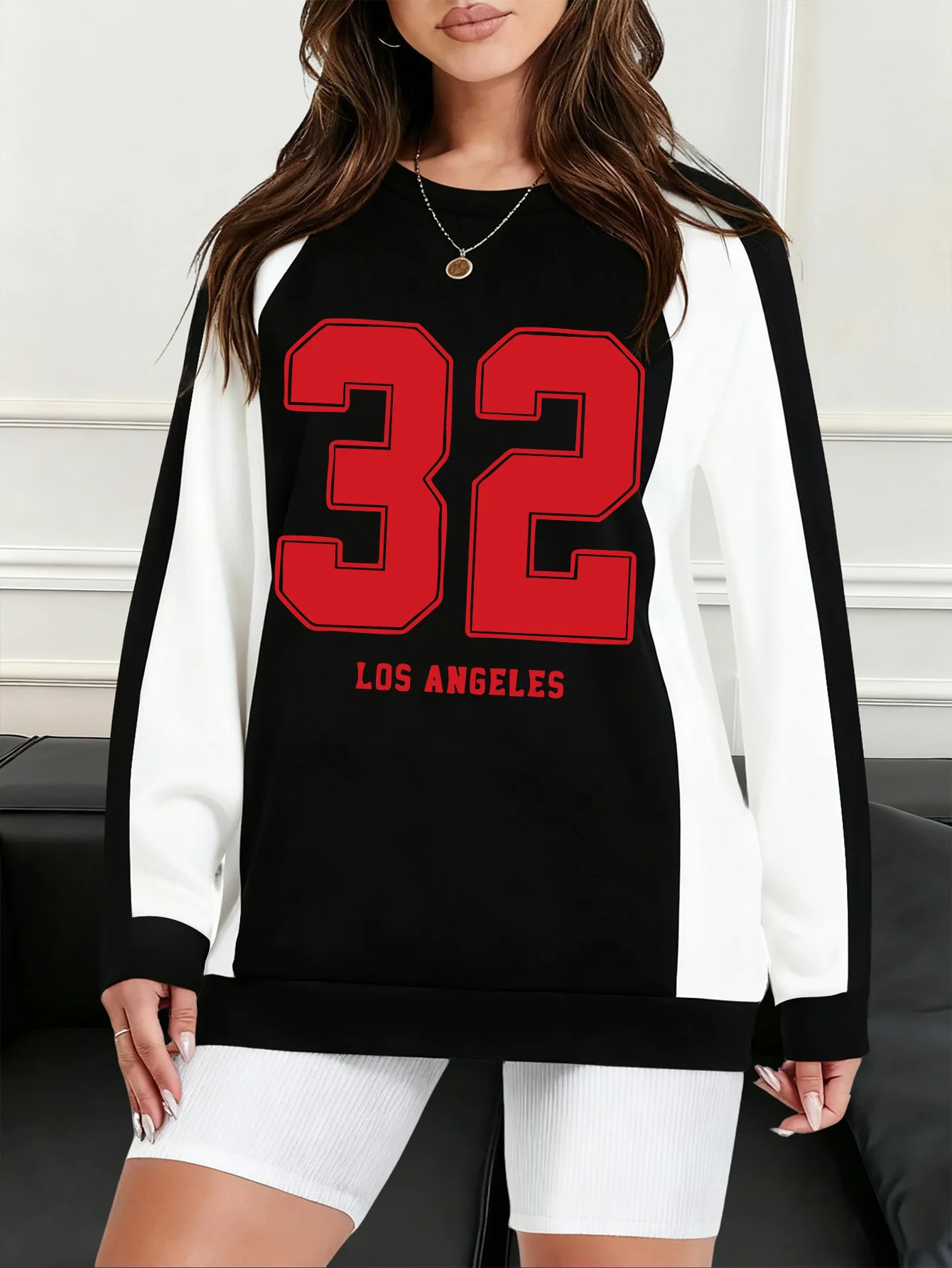 Male Female Style Oversized Long Sleeve T-Shirt Number Printing Breathable Fashion Casual Loose Round Neck Long Sleeves Hoodie
