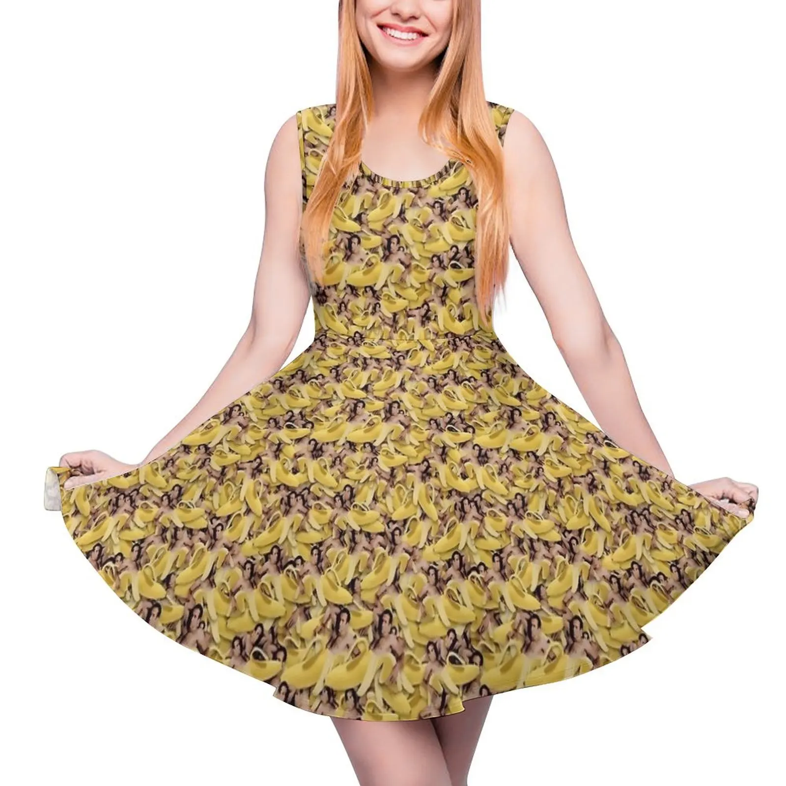 Funny Nicolas Cage Banana Print Dress  Aesthetic Dresses Female Beach Skate Dress Spring Pattern Clothing Big Size