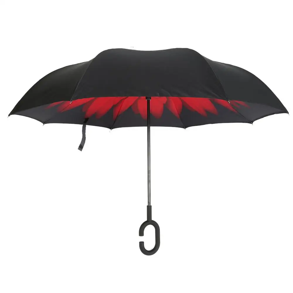 Portable Umbrella C-Handle Double Layer Umbrella Long Shank Windproof Folding Inverted Upside Down Reverse For Cars Rain Gear