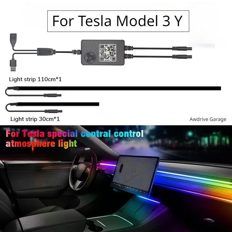 

For Tesla Model 3 Y Instrument Panel Ambient Light Wireless Charging LED Atmosphere Light APP Control LED Strips Neon Lighting