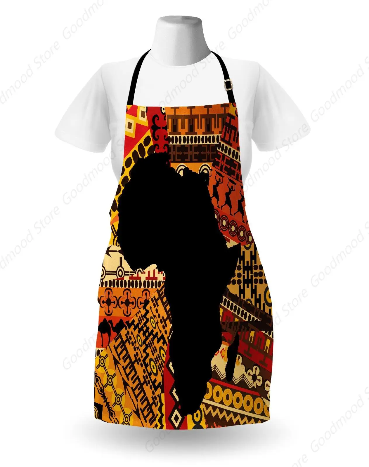 African Apron, Abstract Style Map on Carpet Background Illustration, Unisex Kitchen Bib Apron with Adjustable Neck for Cooking