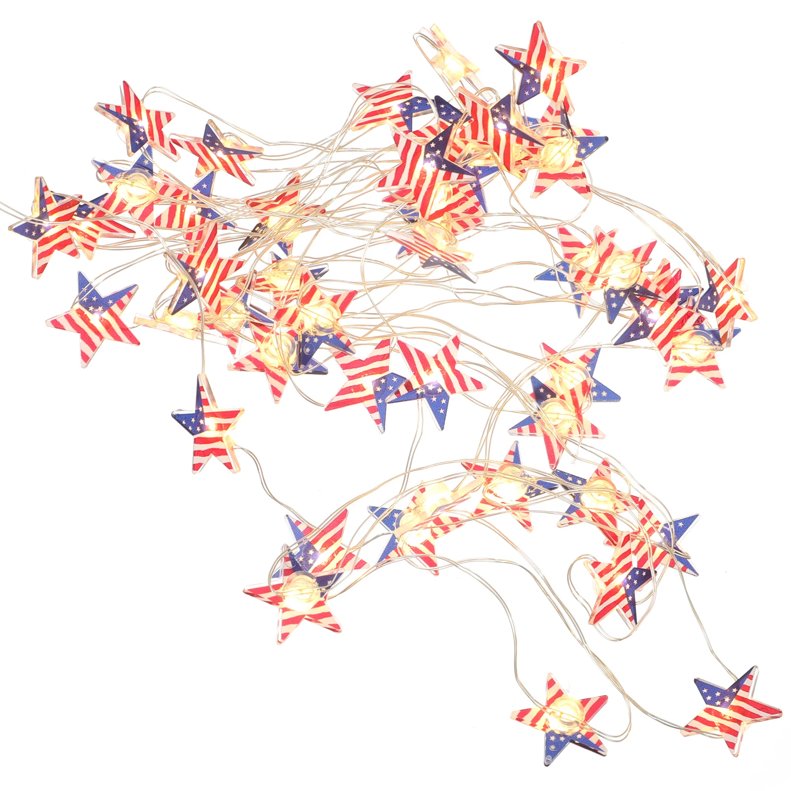 1Set Flag Star String Lights American Shape Powered LED for Independence Day Decorative Party Outdoor Indoor Ambient