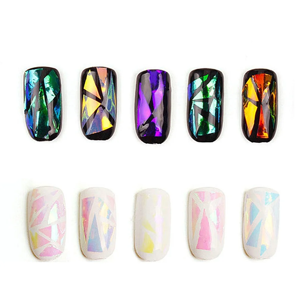 5pcs Broken Glass Finger DIY Nail Stencil Decal Stickers Nail Foil