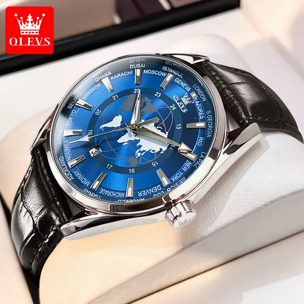 OLEVS 9926 Men's Watches Original Fashion Quartz Wristwatch Waterproof Luminous Globe Watch Dial Chronograph Date Reloj Hombre