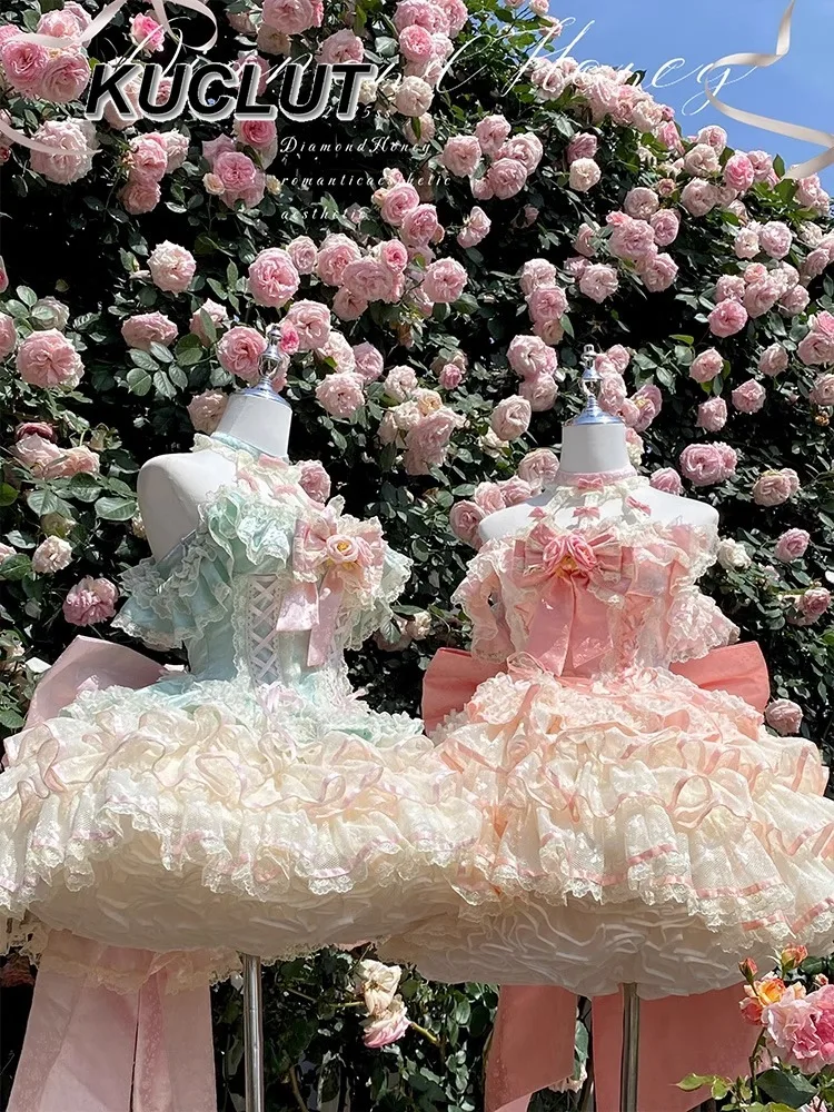 2025年新作 夏 レース ロマンチック スイート プリンセスドレス キュート ロリータスタイル ファッション ボールガウン レディース