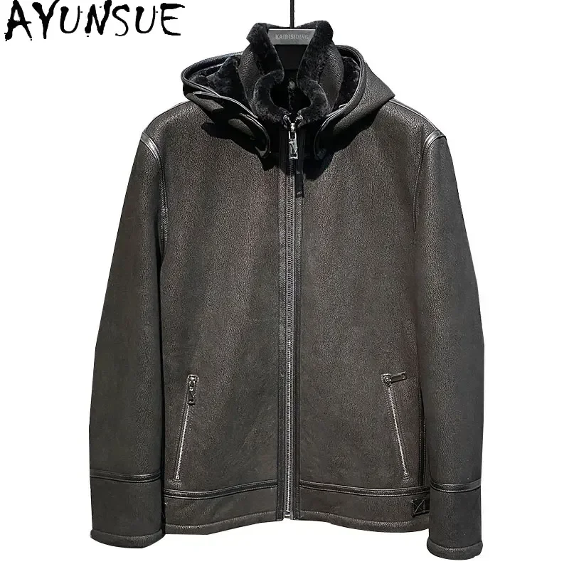 

AYUNSUE Genuine Leather Jacket Man Sheepskin Thick Winter Coat Men’s Original Real Fur Coat Business Casual De Cuero Genuino