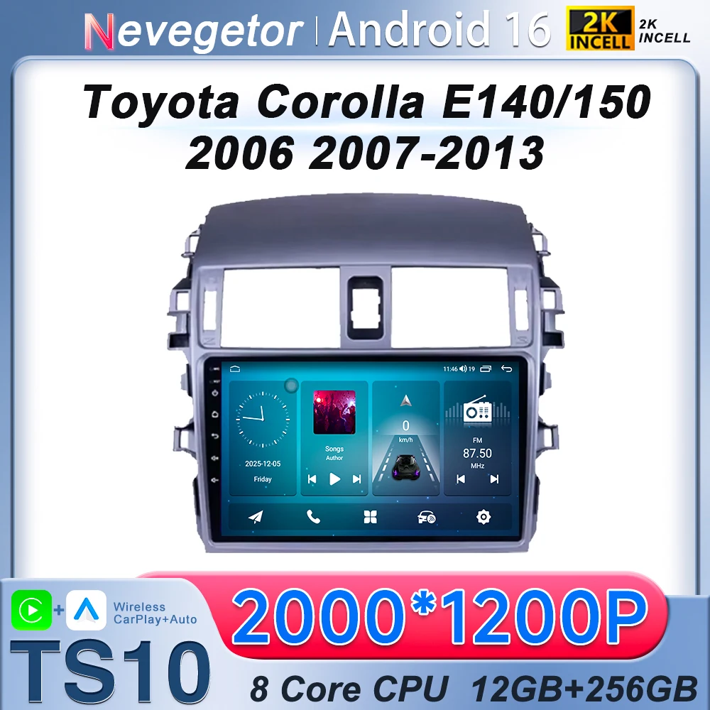 Carplay Android Auto para Toyota Corolla E140/150 2006 2007-2013, Sistema Multimedia Automotriz, Subwoofer, Autoradio Android, DSP, 4G