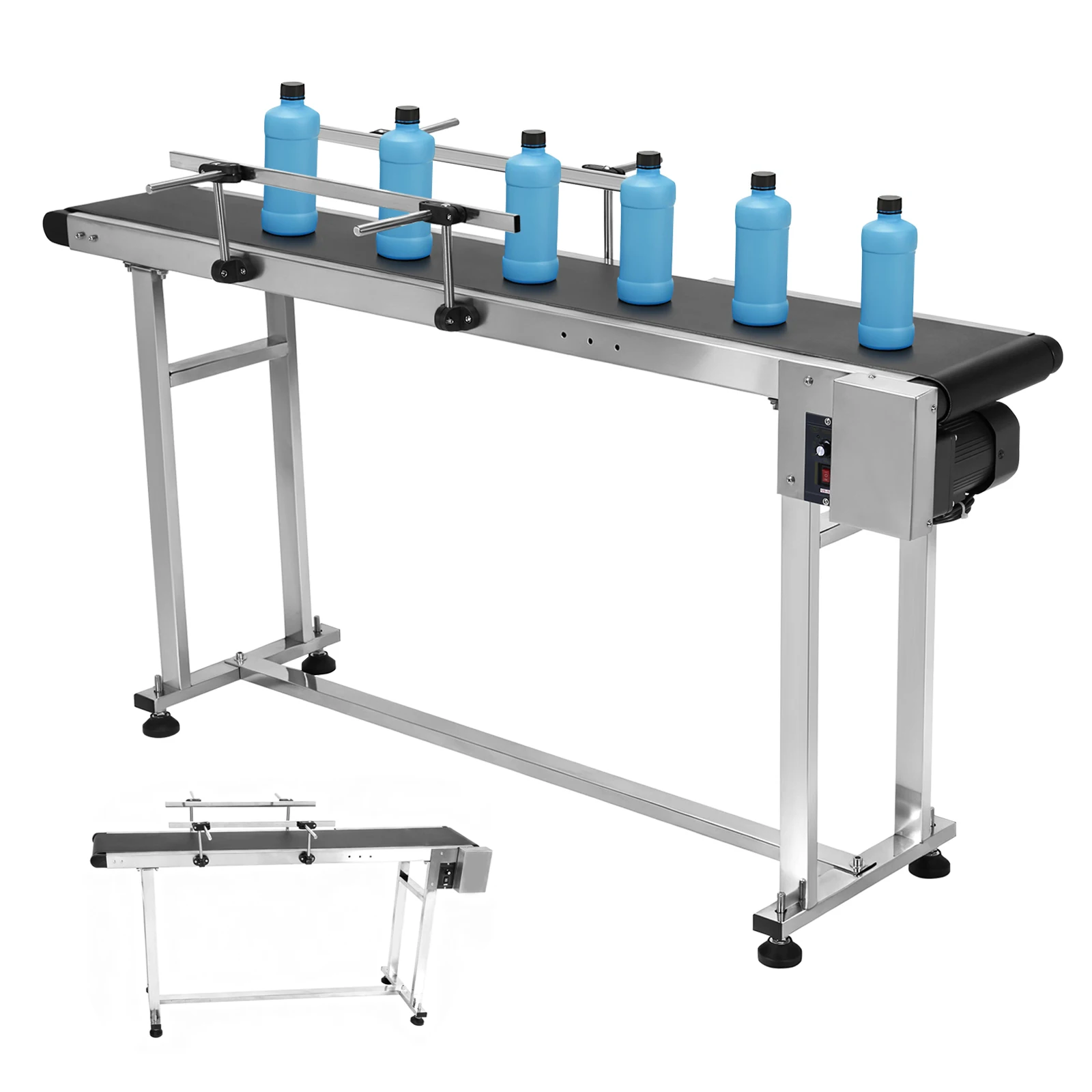 

Ленточный конвейер 59x7.8 дюймов, электрический, из ПВХ, с двойными барьерами, регулируемой скоростью, для производственных линий упаковочных фабрик