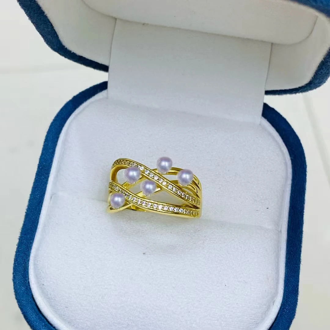 925 Sterling Silver Adjustable Ring Mount Settings Findings Mountings Accessory Parts Fittings for 3-3.5mm Pearls 5pcs/lot