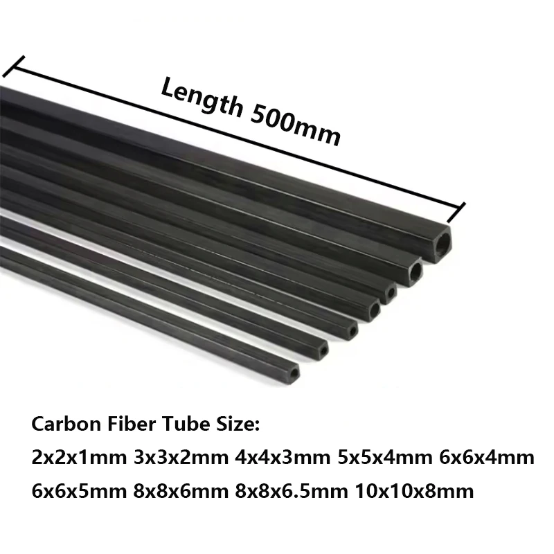 1-2-3-6 Stück Kohlefaser-Vierkantrohr Länge x 500mm Außendurchmesser 2mm 3mm 4mm 5mm 6mm 8mm 10mm Pultrudiertes Kohlefaserrohr – Detail 6