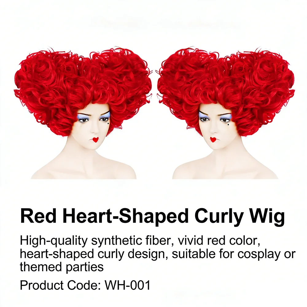 Красный парик для косплея Красной Королевы, в форме сердца, Алиса в Стране чудес, красные кудрявые термостойкие синтетические волосы для Хэллоуина и вечеринок