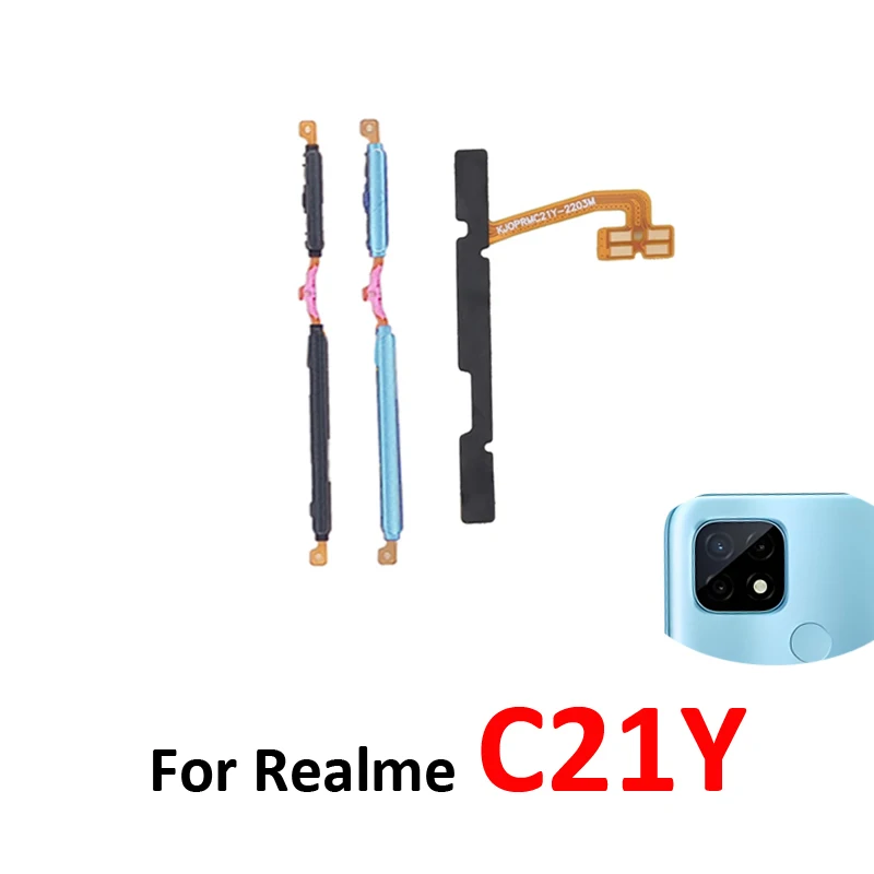 For Realme C21Y Phone New Housing Power Volume Button On Off Switch Key Internal Flex Cable Replacement Parts Black Blue