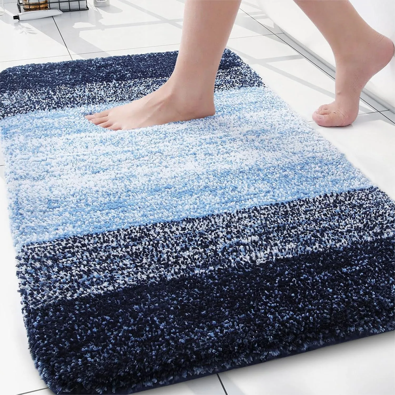 

Microfiber Bathroom Rugs, Soft Shaggy Absorbent Bath Mat, Non-Slip Thick Plush Machine Washable 30x20 Blue