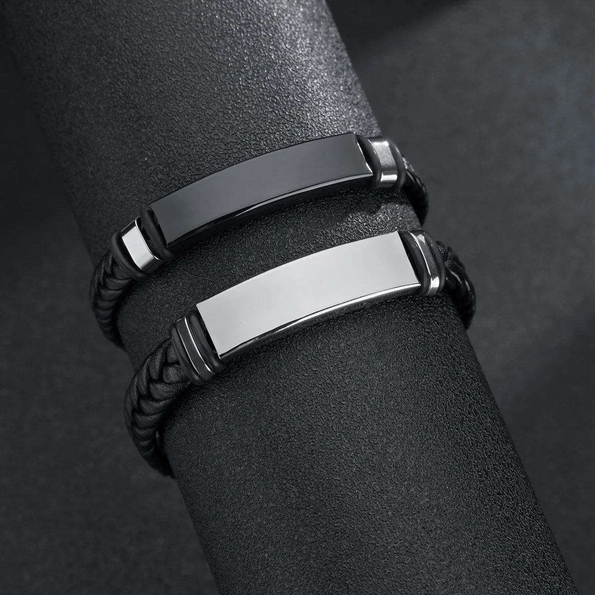 DIY Woven Leather Rope Wrapped Classic Stainless Steel Men's Leather Bracelet Metal Safety Hidden Buckle Wristband Accessories