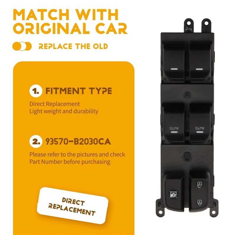 【ADD TO CART 】Power Window Control Switch Regulator Button Front Left AUTO 2 Set For KIA SOUL 2014-2019 Part Numbers 93570B2030C